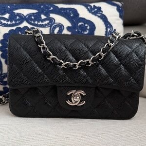 Chanel Caviar Mini Rectangular Flap
Bag Black with Silver Hardware (authentic)